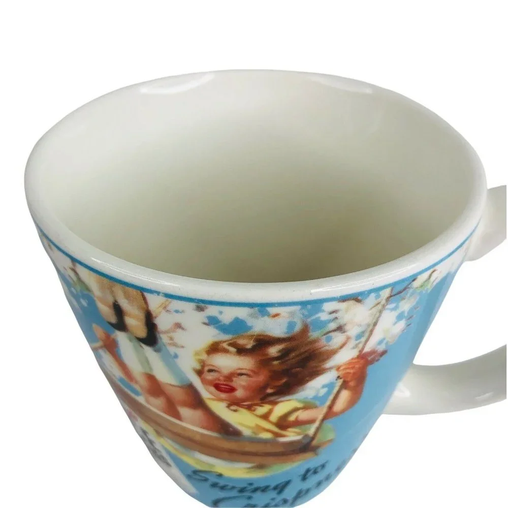 Kelloggs Vintage Rice Krispies Plate & Mug Set Ceramic Cereal 2005 Girl on Swing